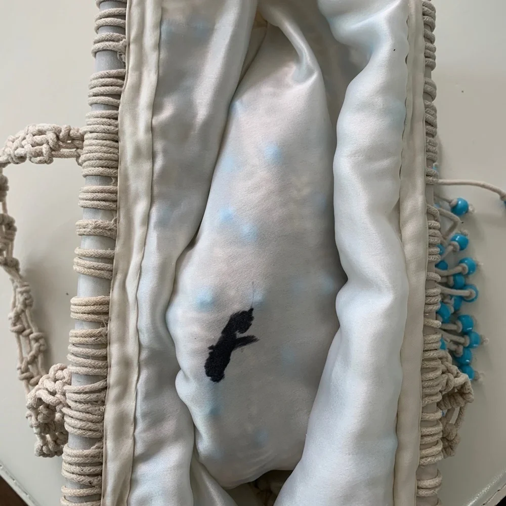 Handcrafted Beige and Blue Macramé bag